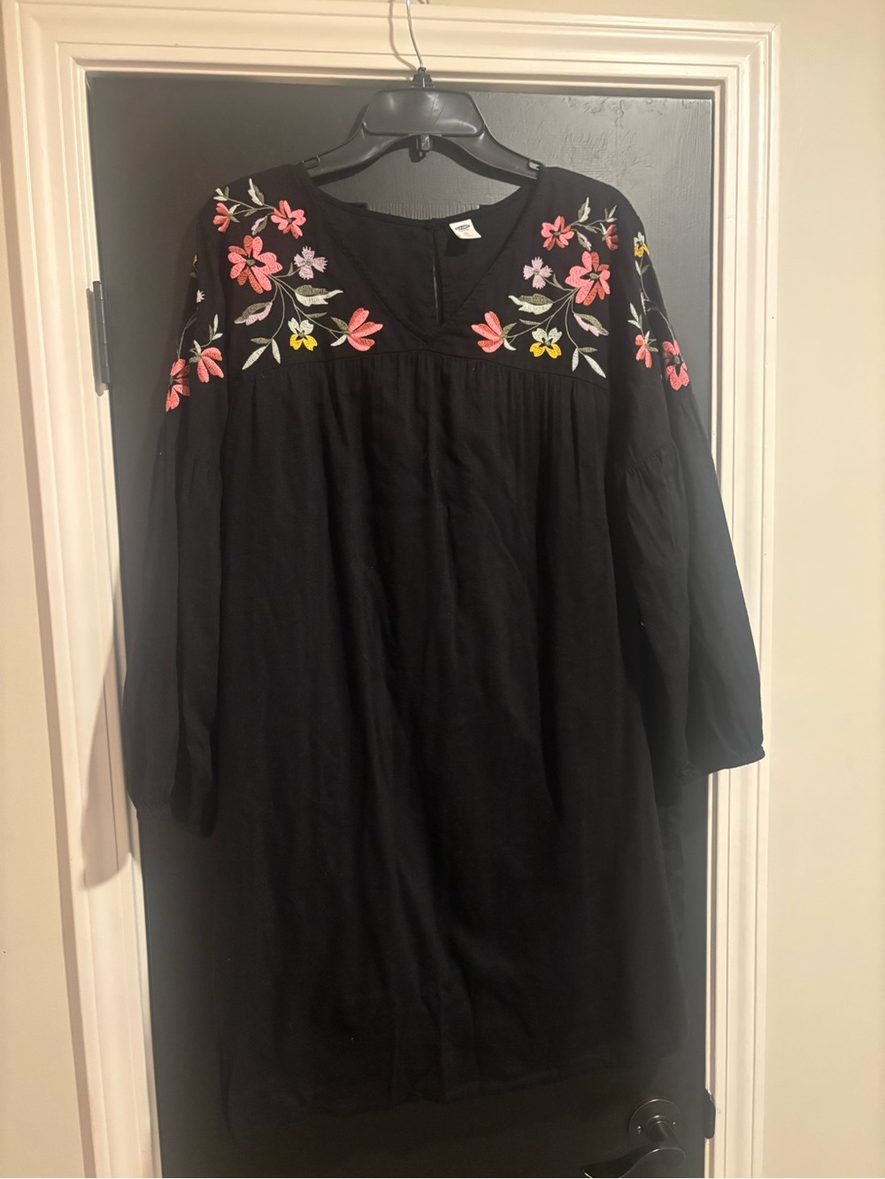 Old Navy Black Midi Dress with Pink & Yellow Floral Embroidery